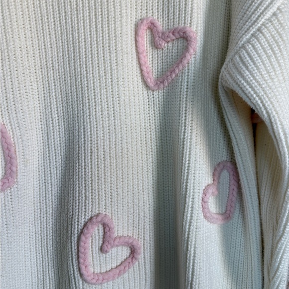Tullabee Cream Knit Mom Sweater Pink Braided Hearts Valentine’s Day Medium - Picture 4 of 13